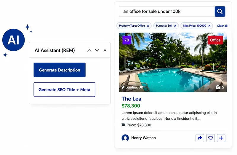 ai property search and auto generate description for real estate website